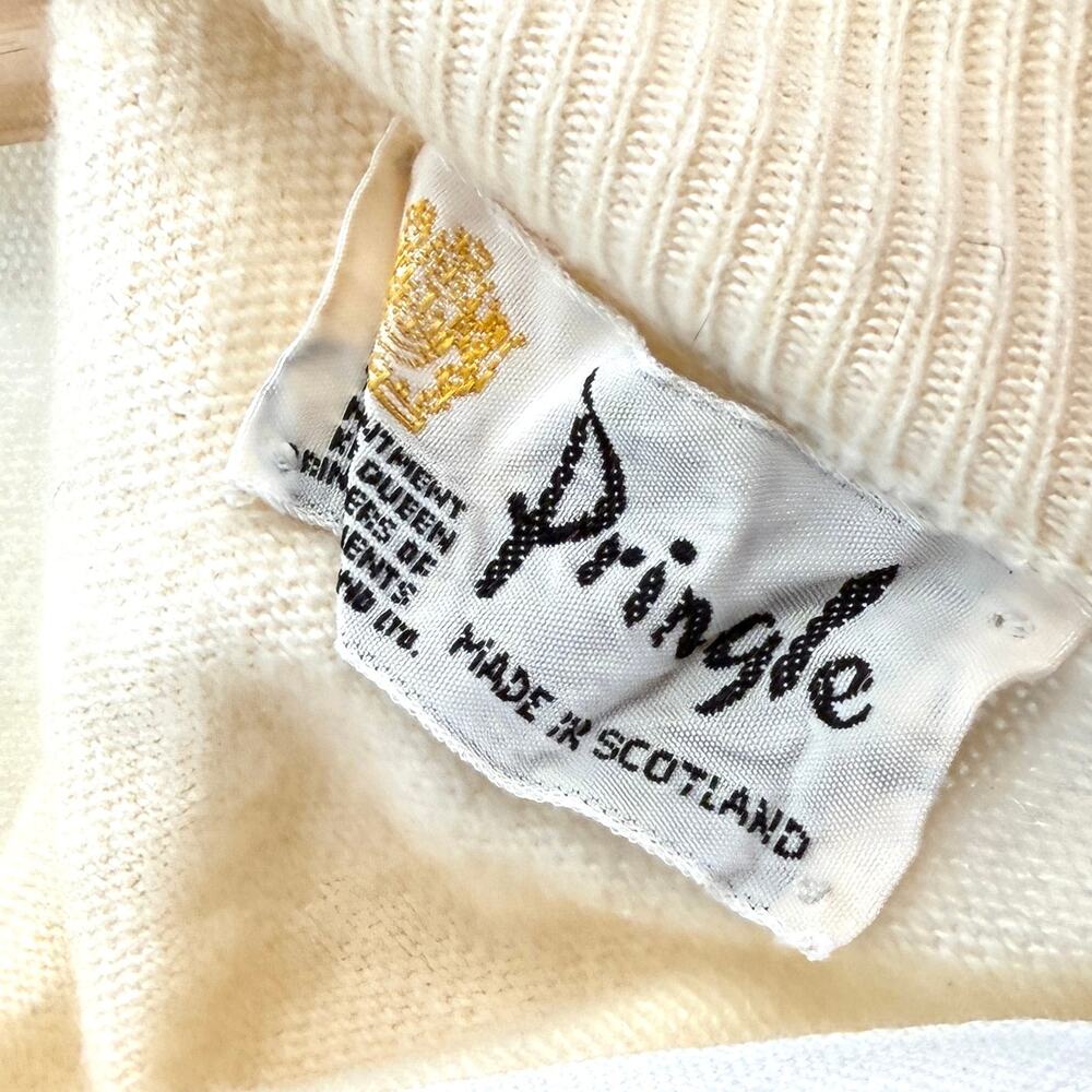 Vintage 70s Pringle of Scotland Cream 100% Cashmere Mock Neck Zip Back Sweater - Picture 5 of 7